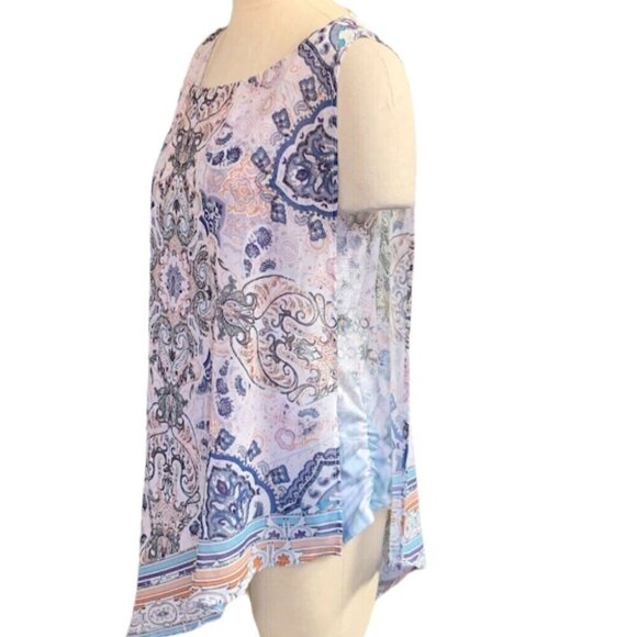 One World Sleeveless Asymmetric Hem Tank Top Blouse Sz L 4E - Picture 3 of 8